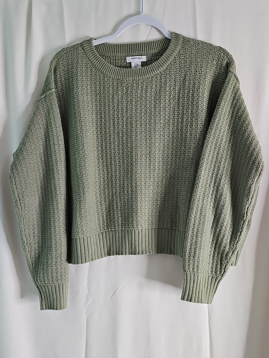 Haute Hippie Sweaters - Haute Hippie Olive Sage Waffle-Knit Crewneck Sweater